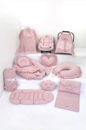Umaybebek Babynest Puset Örtüsü Alt Açma Emzirme Yastığı Bel Destekli Ana Kucağı Bebek Arabası Minderi-tutmalı-Pudra Fırfırlı T - 1