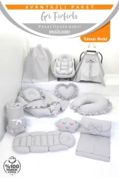 Umaybebek Babynest Puset Örtüsü Alt Açma Emzirme Yastığı Bel Destekli Ana Kucağı Bebek Arabası Minderi-tutmalı-Gri Fırfırlı T thumbnail 2