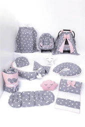 Umaybebek Babynest Puset Örtüsü Alt Açma Emzirme Yastığı Bel Destekli Ana Kucağı Bebek Arabası Minderi-tutmalı-Koyu Gri Pudra T - 1