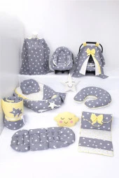 Umaybebek Babynest Puset Örtüsü Alt Açma Emzirme Yastığı Bel Destekli Ana Kucağı Bebek Arabası Minderi-tutmalı-Koyu Gri Sarı T thumbnail 1