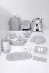 Umaybebek Babynest Puset Örtüsü Alt Açma Emzirme Yastığı Bel Destekli Ana Kucağı Bebek Arabası Minderi-tutmalı-Gri Krem T - 1