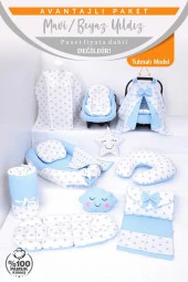 Umaybebek Babynest Puset Örtüsü Alt Açma Emzirme Yastığı Bel Destekli Ana Kucağı Bebek Arabası Minderi-TUTMALI-Mavi Beyaz T thumbnail 2