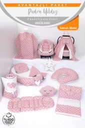 Umaybebek Babynest Puset Örtüsü Alt Açma Emzirme Yastığı Bel Destekli Ana Kucağı Bebek Arabası Minderi-tutmalı-Pudra Yıldız T - 2