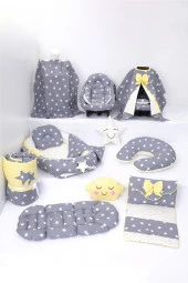 Umaybebek Babynest Puset Örtüsü Alt Açma Emzirme Yastığı Bel Destekli Ana Kucağı Bebek Arabası Minderi-panço-Koyu Gri Sarı P thumbnail 1