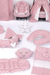 Umaybebek Babynest Puset Örtüsü Alt Açma Emzirme Yastığı Bel Destekli Ana Kucağı Bebek Arabası Minderi-tutmalı-Pudra Yıldız T - 3