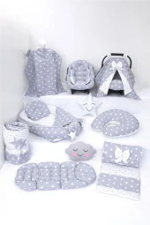 Umaybebek Babynest Puset Örtüsü Alt Açma Emzirme Yastığı Bel Destekli Ana Kucağı Bebek Arabası Minderi-tutmalı-Açık Gri Yıldız T thumbnail 1