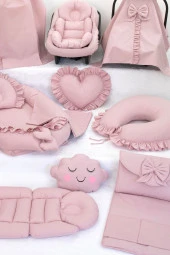 Umaybebek Babynest Puset Örtüsü Alt Açma Emzirme Yastığı Bel Destekli Ana Kucağı Bebek Arabası Minderi-tutmalı-Pudra Fırfırlı T - 3