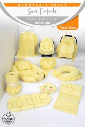Umaybebek Babynest Puset Örtüsü Alt Açma Emzirme Yastığı Bel Destekli Ana Kucağı Bebek Arabası Minderi-tutmalı-Sarı Fırfırlı T - 2