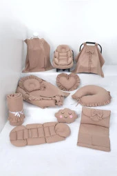 Umaybebek Babynest Puset Örtüsü Alt Açma Emzirme Yastığı Bel Destekli Ana Kucağı Bebek Arabası Minderi-tutmalı-Kahve Fırfırlı T - 1