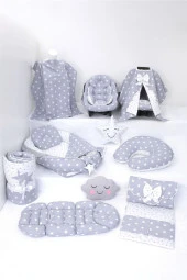 Umaybebek Babynest Puset Örtüsü Alt Açma Emzirme Yastığı Bel Destekli Ana Kucağı Bebek Arabası Minderi-panço-Açık Gri Yıldız P thumbnail 1