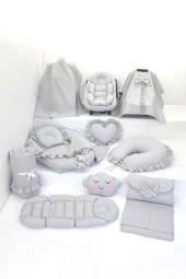 Umaybebek Babynest Puset Örtüsü Alt Açma Emzirme Yastığı Bel Destekli Ana Kucağı Bebek Arabası Minderi-panço-Gri Fırfırlı P - 1
