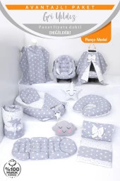 Umaybebek Babynest Puset Örtüsü Alt Açma Emzirme Yastığı Bel Destekli Ana Kucağı Bebek Arabası Minderi-panço-Açık Gri Yıldız P thumbnail 2