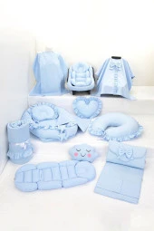 Umaybebek Babynest Puset Örtüsü Alt Açma Emzirme Yastığı Bel Destekli Ana Kucağı Bebek Arabası Minderi-panço-Mavi Fırfırlı P - 1