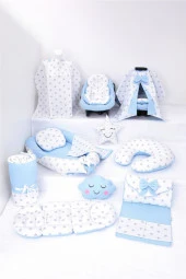 Umaybebek Babynest Puset Örtüsü Alt Açma Emzirme Yastığı Bel Destekli Ana Kucağı Bebek Arabası Minderi-panço-Mavi Beyaz Yıldız P - 1