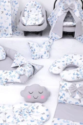 Umaybebek Babynest Puset Örtüsü Alt Açma Emzirme Yastığı Bel Destekli Ana Kucağı Bebek Arabası Minderi-panço-Mavi Kelebek P - 3