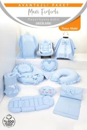 Umaybebek Babynest Puset Örtüsü Alt Açma Emzirme Yastığı Bel Destekli Ana Kucağı Bebek Arabası Minderi-panço-Mavi Fırfırlı P - 2