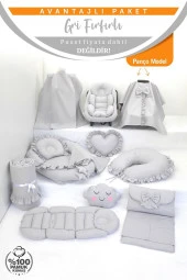 Umaybebek Babynest Puset Örtüsü Alt Açma Emzirme Yastığı Bel Destekli Ana Kucağı Bebek Arabası Minderi-panço-Gri Fırfırlı P - 2
