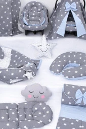 Umaybebek Babynest Puset Örtüsü Alt Açma Emzirme Yastığı Bel Destekli Ana Kucağı Bebek Arabası Minderi-panço-Koyu Gri Mavi P - 3