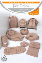 Umaybebek Babynest Puset Örtüsü Alt Açma Emzirme Yastığı Bel Destekli Ana Kucağı Bebek Arabası Minderi-panço-Kahve Fırfırlı P - 2