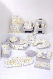 Umaybebek Babynest Puset Örtüsü Alt Açma Emzirme Yastığı Bel Destekli Ana Kucağı Bebek Arabası Minderi-panço-Sarı Gri Kelebek P thumbnail 1