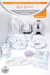 Umaybebek Babynest Puset Örtüsü Alt Açma Emzirme Yastığı Bel Destekli Ana Kucağı Bebek Arabası Minderi-panço-Yeşil Kelebek P - 2