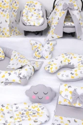 Umaybebek Babynest Puset Örtüsü Alt Açma Emzirme Yastığı Bel Destekli Ana Kucağı Bebek Arabası Minderi-panço-Sarı Gri Kelebek P thumbnail 3
