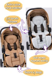 Umaybebek 4 Parça - Puset Örtüsü, Bel Destekli Bebek Arabası Minderi, Puset Minderi, Puset Çarşafı - Panço-Kahve P thumbnail 2