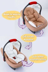 Umaybebek 4 Parça - Puset Örtüsü, Bel Destekli Bebek Arabası Minderi, Puset Minderi, Puset Çarşafı - Panço-Kahve P thumbnail 3