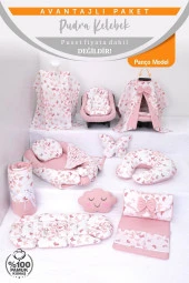 Umaybebek Babynest Puset Örtüsü Alt Açma Emzirme Yastığı Bel Destekli Ana Kucağı Bebek Arabası Minderi-panço-Pudra Kelebek P thumbnail 2