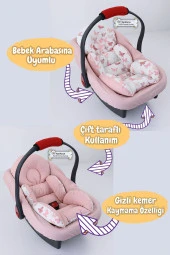 Umaybebek 4 Parça - Puset Örtüsü, Bel Destekli Bebek Arabası Minderi, Puset Minderi, Puset Çarşafı - Tutmalı-Pudra Kelebek T - 3
