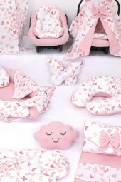 Umaybebek Babynest Puset Örtüsü Alt Açma Emzirme Yastığı Bel Destekli Ana Kucağı Bebek Arabası Minderi-panço-Pudra Kelebek P thumbnail 3