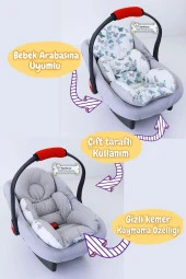 Umaybebek 4 Parça - Puset Örtüsü, Bel Destekli Bebek Arabası Minderi, Puset Minderi, Puset Çarşafı - Panço-Yeşil Kelebek P thumbnail 3