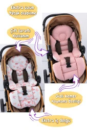 Umaybebek 4 Parça - Puset Örtüsü, Bel Destekli Bebek Arabası Minderi, Puset Minderi, Puset Çarşafı - Panço-Pudra Kelebek P - 2