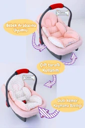 Umaybebek 4 Parça - Puset Örtüsü, Bel Destekli Bebek Arabası Minderi, Puset Minderi, Puset Çarşafı - Panço-Bebepembe P - 3