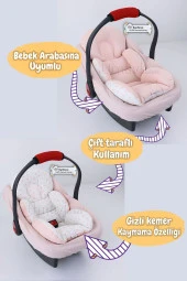 Umaybebek 4 Parça - Puset Örtüsü, Bel Destekli Bebek Arabası Minderi, Puset Minderi, Puset Çarşafı - Tutmalı-Bebepembe T - 3