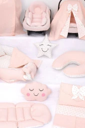 Umaybebek Babynest Puset Örtüsü Alt Açma Emzirme Yastığı Bel Destekli Ana Kucağı Bebek Arabası Minderi-tutmalı-Bebepembe T - 3