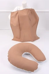 Umaybebek Emzirme Yastığı, Emzirme Önlüğü Set - %100 Pamuk - Kahve Yıldız- - 1