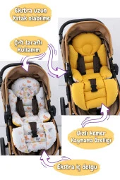 Umaybebek 4 Parça - Puset Örtüsü, Bel Destekli Bebek Arabası Minderi, Puset Minderi, Puset Çarşafı - Panço-Hardal Kelebek P thumbnail 2