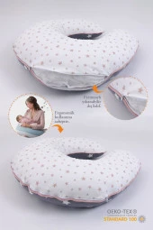 Umaybebek Emzirme Yastığı, Emzirme Önlüğü Set - Pamuklu Kumaş - Koyu Gri Pudra- - 2