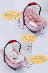 Umaybebek 4 Parça - Puset Örtüsü, Bel Destekli Bebek Arabası Minderi, Puset Minderi, Puset Çarşafı - Tutmalı-Pudra Yıldız T - 3