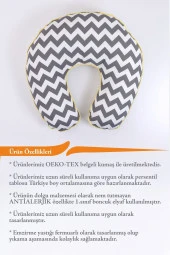 Umaybebek Emzirme Yastığı, Emzirme Önlüğü Set - Pamuklu Kumaş - Gri Zikzak- - 3