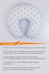 Umaybebek Emzirme Yastığı, Emzirme Önlüğü Set - Pamuklu Kumaş - Mavi Beyaz Yıldız- thumbnail 3