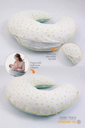 Umaybebek Emzirme Yastığı, Emzirme Önlüğü Set - Pamuklu Kumaş - Yeşil Sarı- thumbnail 2