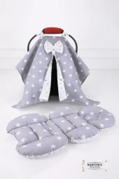 Umaybebek 2 PARÇA / Bel Destekli - Puset Minderi, Örtüsü Takımı - Açık Gri-Açık Gri Yıldız - 1