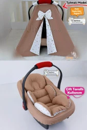 Umaybebek 3 Parça - Puset Örtüsü, Bel Destekli Puset Minderi, Puset Çarşafı, %100 Pamuk- Tutmalı-Kahve T - 1