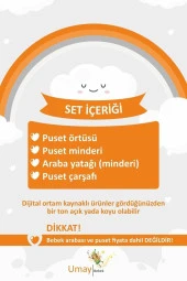 Umaybebek 4 Parça - Puset Örtüsü, Bel Destekli Bebek Arabası Minderi, Puset Minderi, Puset Çarşafı - Tutmalı-Koyu Gri Sarı T - 4