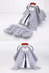 Umaybebek 2 PARÇA / Bel Destekli - Puset Minderi, Örtüsü Takımı - Açık Gri-Açık Gri Yıldız - 2