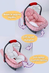 Umaybebek 3 Parça - Puset Örtüsü, Bel Destekli Puset Minderi, Puset Çarşafı, %100 Pamuk- Tutmalı-Pudra Yıldız T thumbnail 2