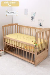 Umaybebek Bebek Nevresim Takımı, Örgü Korumalık, Çarşaf - %100 Pamuk-Sarı Yıldızlı - 4