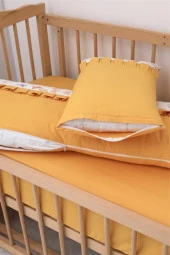 Umaybebek 70x110, Bebek Nevresim Takımı, Dolgu Korumalık, Düz Çarşaf - %100 Pamuk-Hardal Kelebek - 3